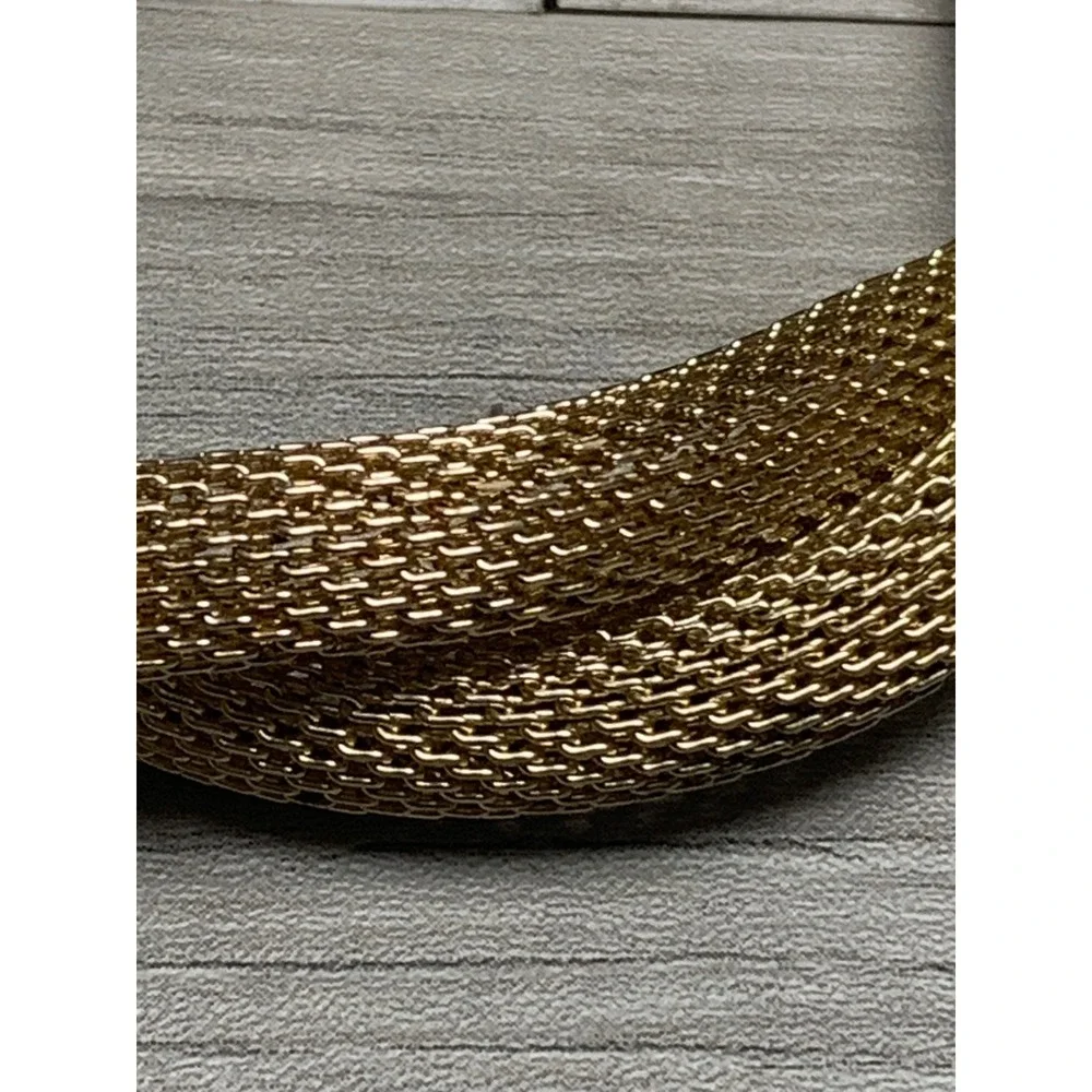 Gold Tone Mesh Twisted Multi Strand Statement Necklace 15 Inch Adjustable